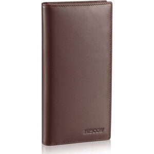 Men's Dark Coffee Full Grain Leather Long Bifold Wallet Credit Card Slots Style